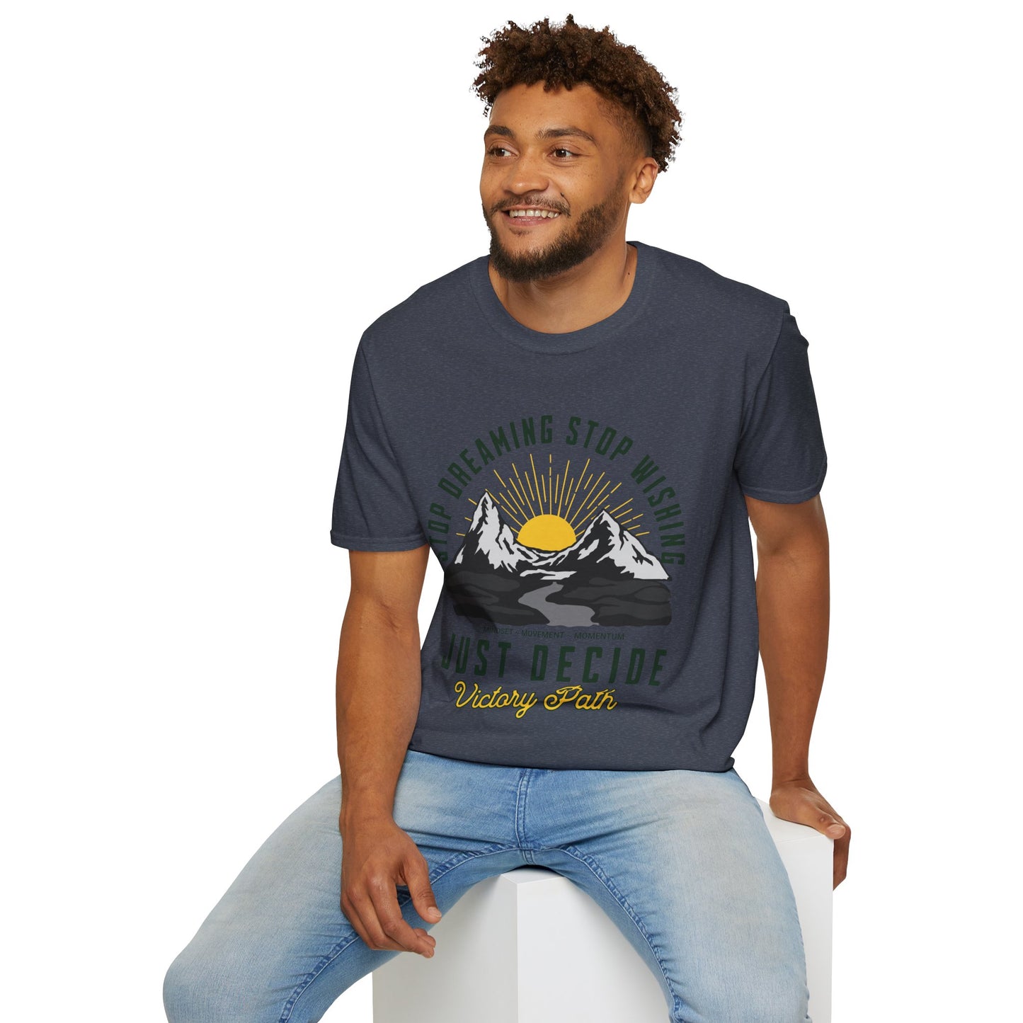 "Just Decide" – Motivational Sunrise Mountain Adventure T-Shirt
