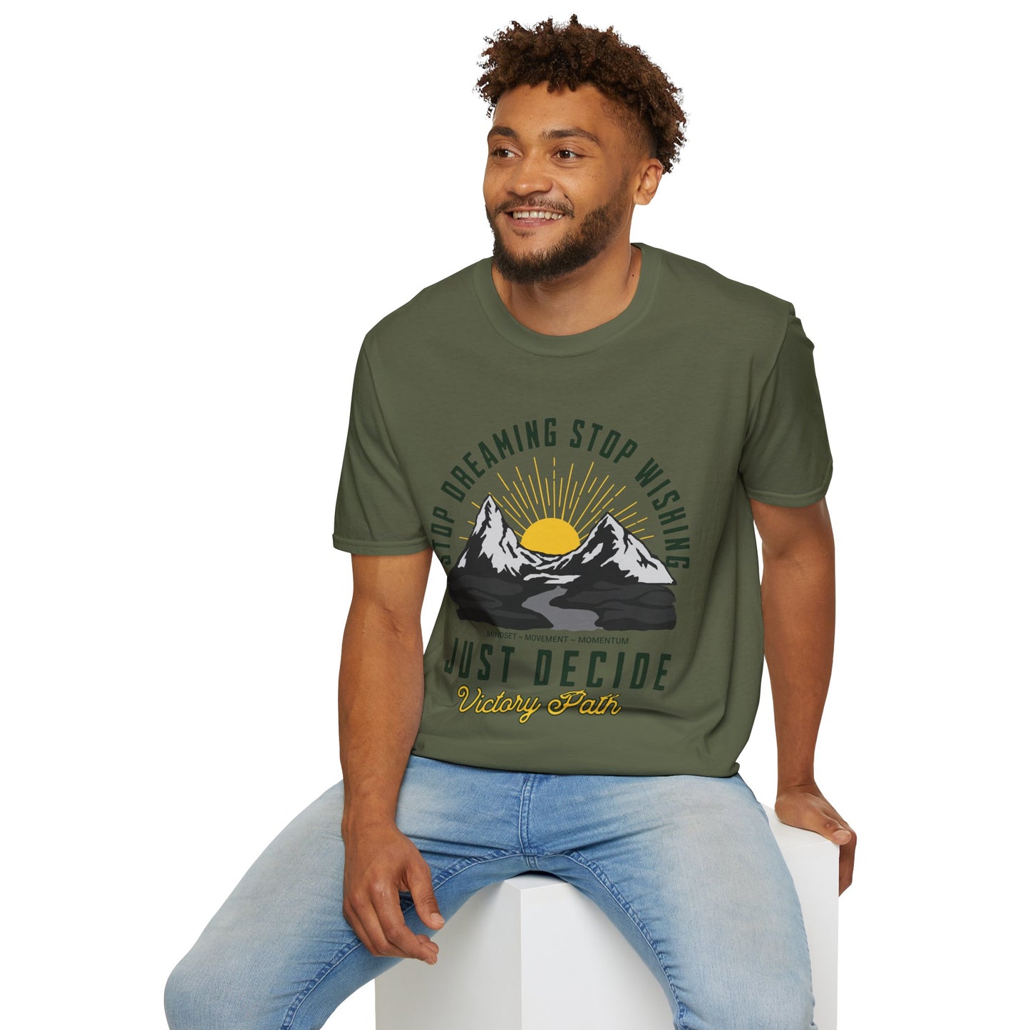 "Just Decide" – Motivational Sunrise Mountain Adventure T-Shirt