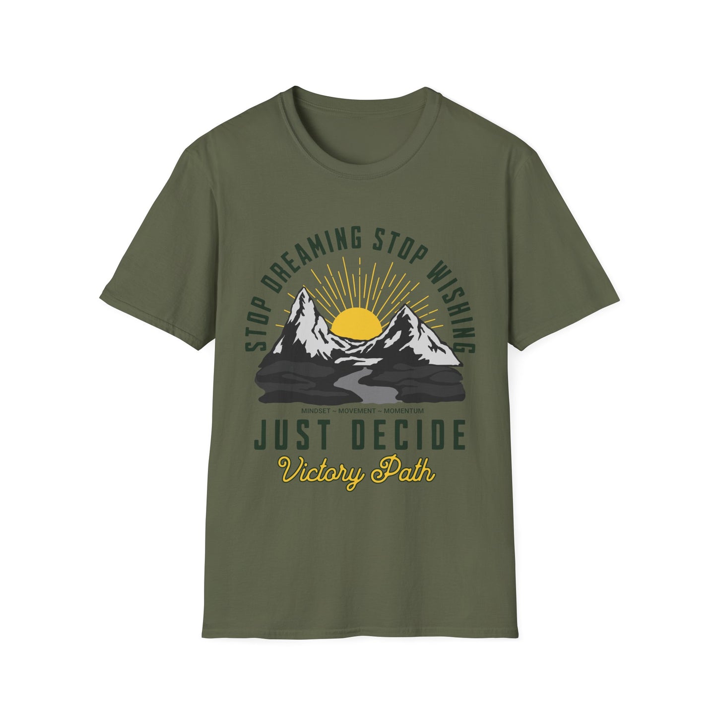 "Just Decide" – Motivational Sunrise Mountain Adventure T-Shirt