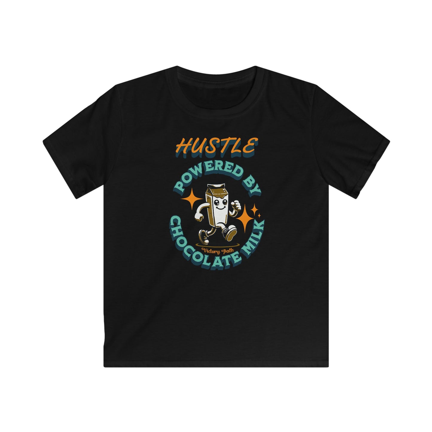 Hustle Powered by Chocolate Milk" – Kids' Motivation T-Shirt