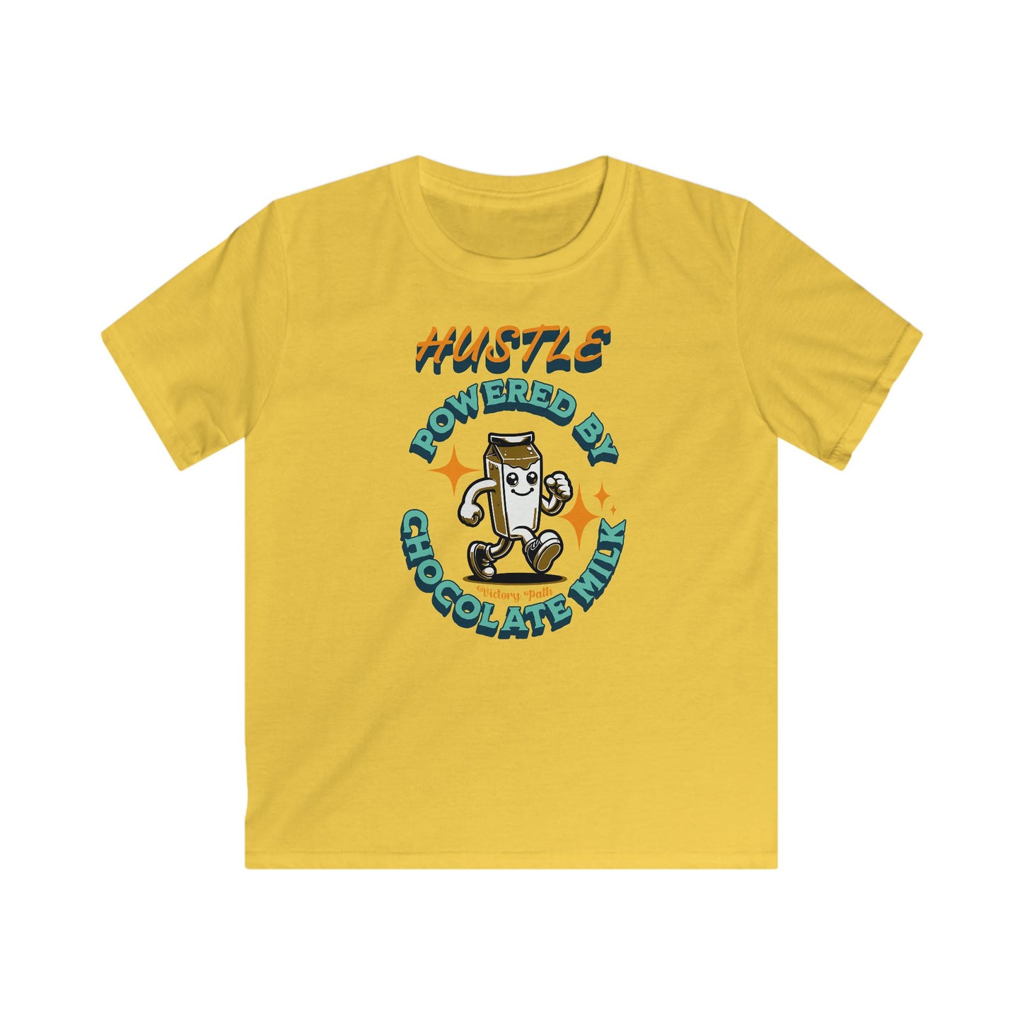 Hustle Powered by Chocolate Milk" – Kids' Motivation T-Shirt