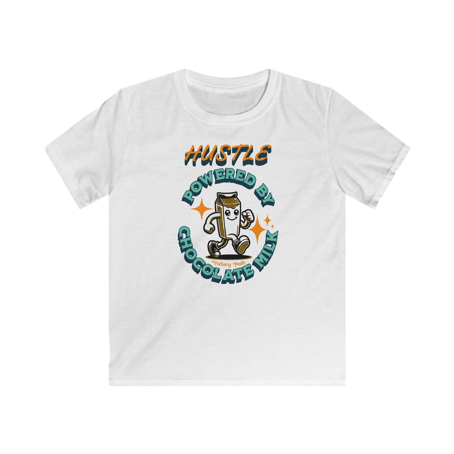 Hustle Powered by Chocolate Milk" – Kids' Motivation T-Shirt
