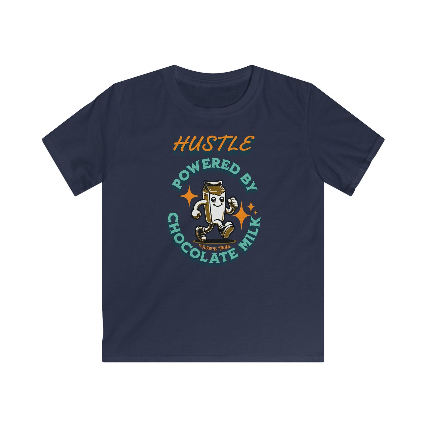Hustle Powered by Chocolate Milk" – Kids' Motivation T-Shirt