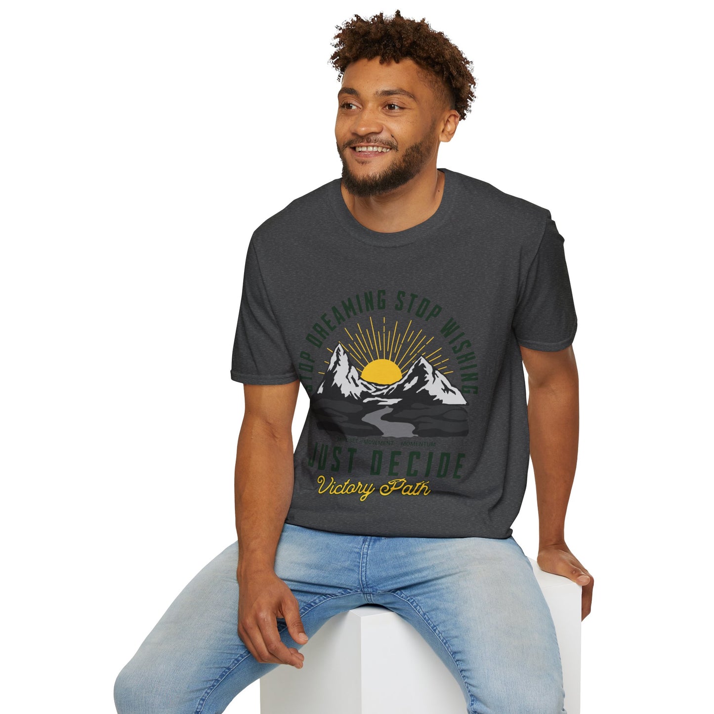 "Just Decide" – Motivational Sunrise Mountain Adventure T-Shirt
