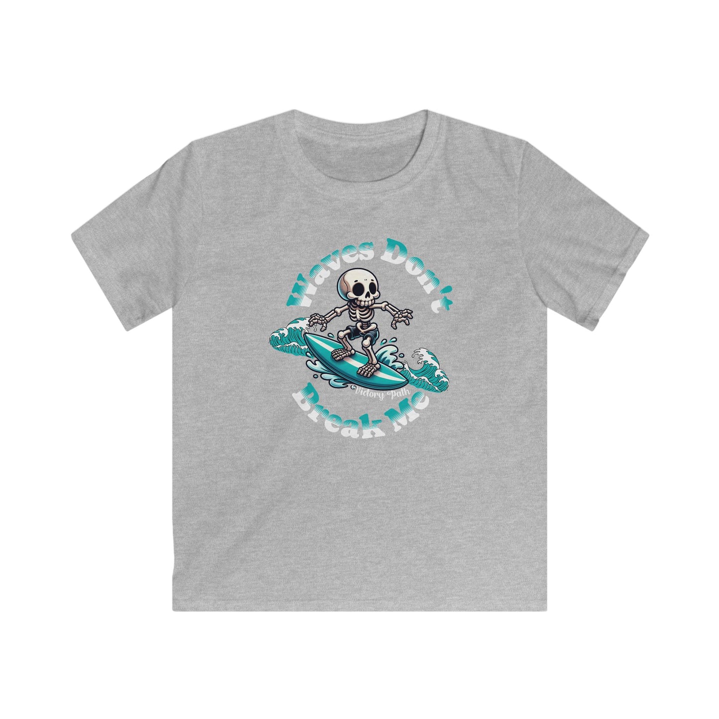 Kids Surfing Skeleton T-Shirt – Waves Don’t Break Me