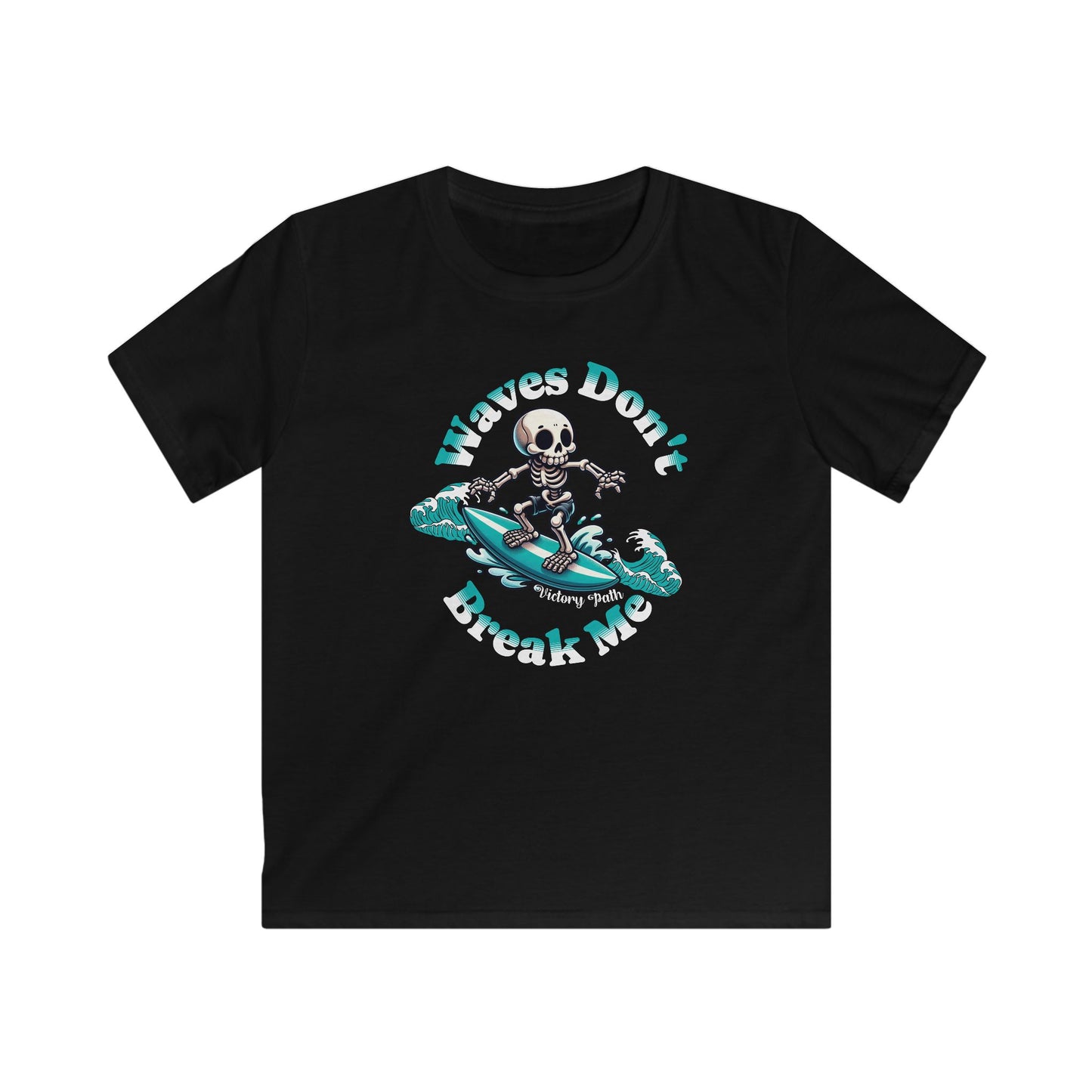 Kids Surfing Skeleton T-Shirt – Waves Don’t Break Me