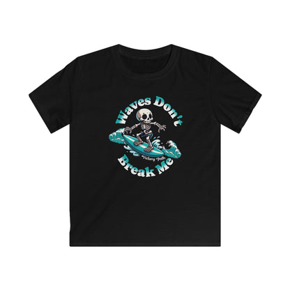 Kids Surfing Skeleton T-Shirt – Waves Don’t Break Me