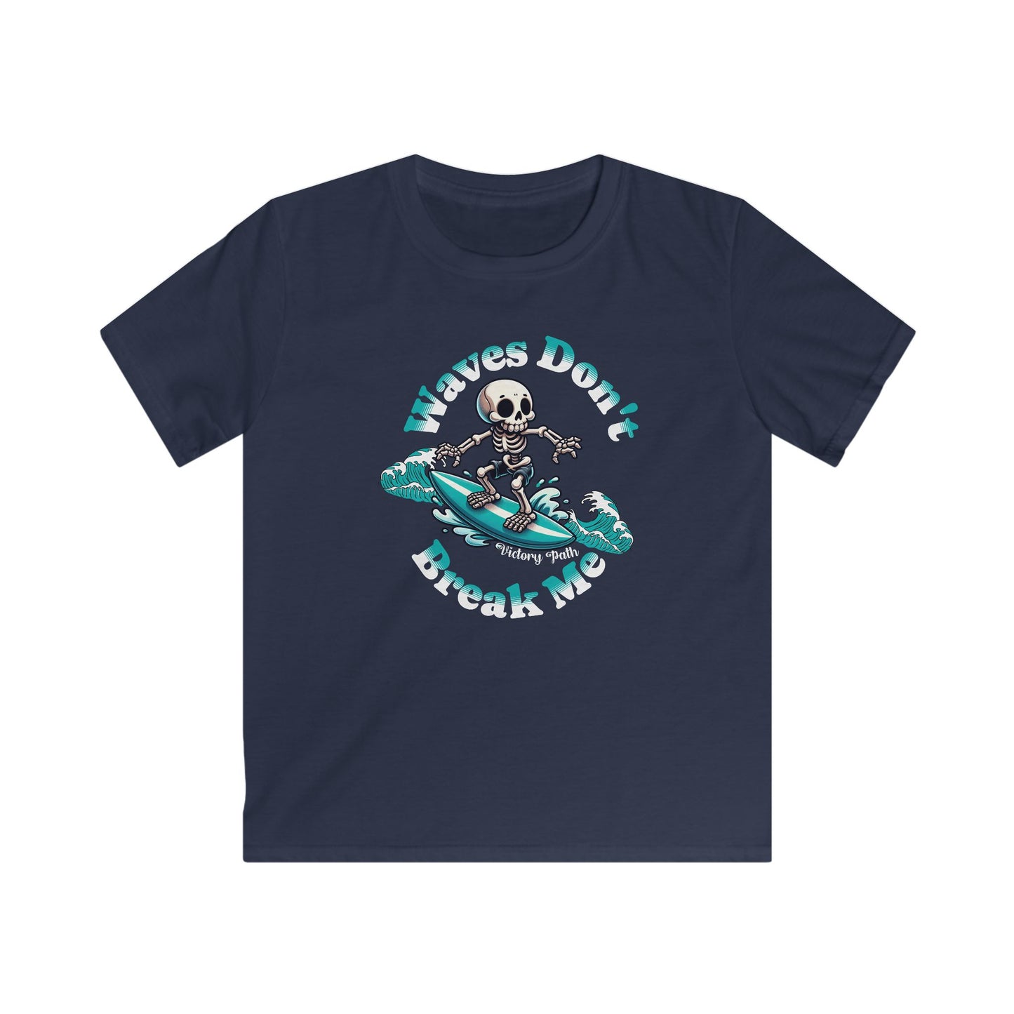 Kids Surfing Skeleton T-Shirt – Waves Don’t Break Me