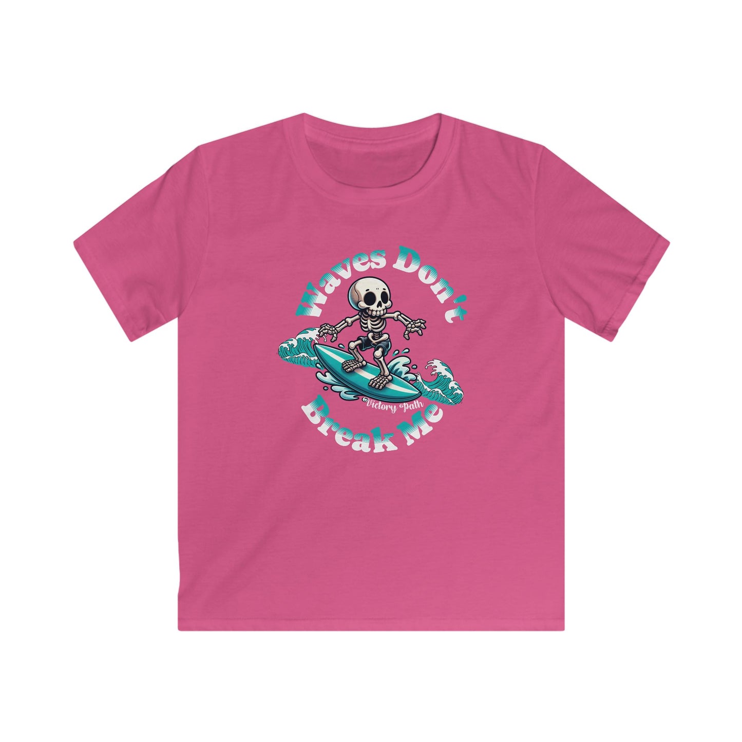 Kids Surfing Skeleton T-Shirt – Waves Don’t Break Me